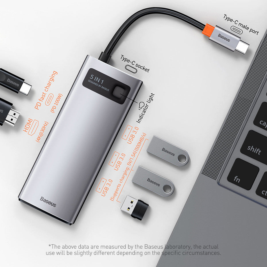Baseus Metal Gleam Series 5 in 1 Multifunctional Type C HUB Docking Station Gray 30Hz Version
