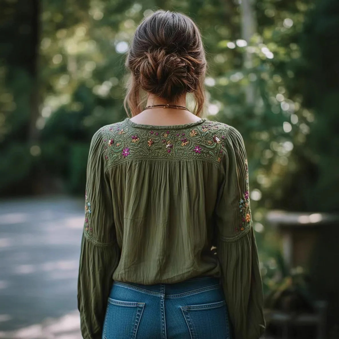 Blusa verde Militar estilo Retro Boho