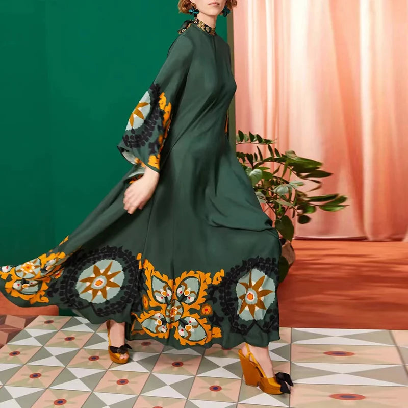 Vestido Largo Étnico Retro Floral