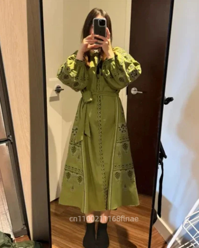 Vestido largo Estilo Retro Europeo   Étnico Primaveral y de otoño