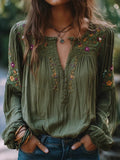 Blusa verde Militar estilo Retro Boho