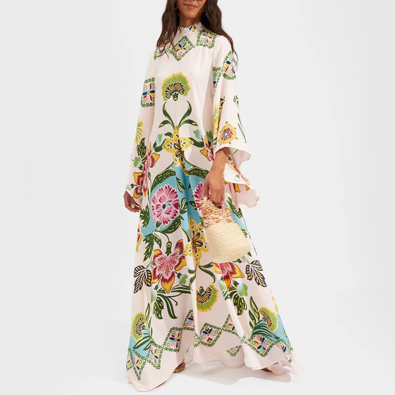 Vestido Largo Étnico Retro Floral