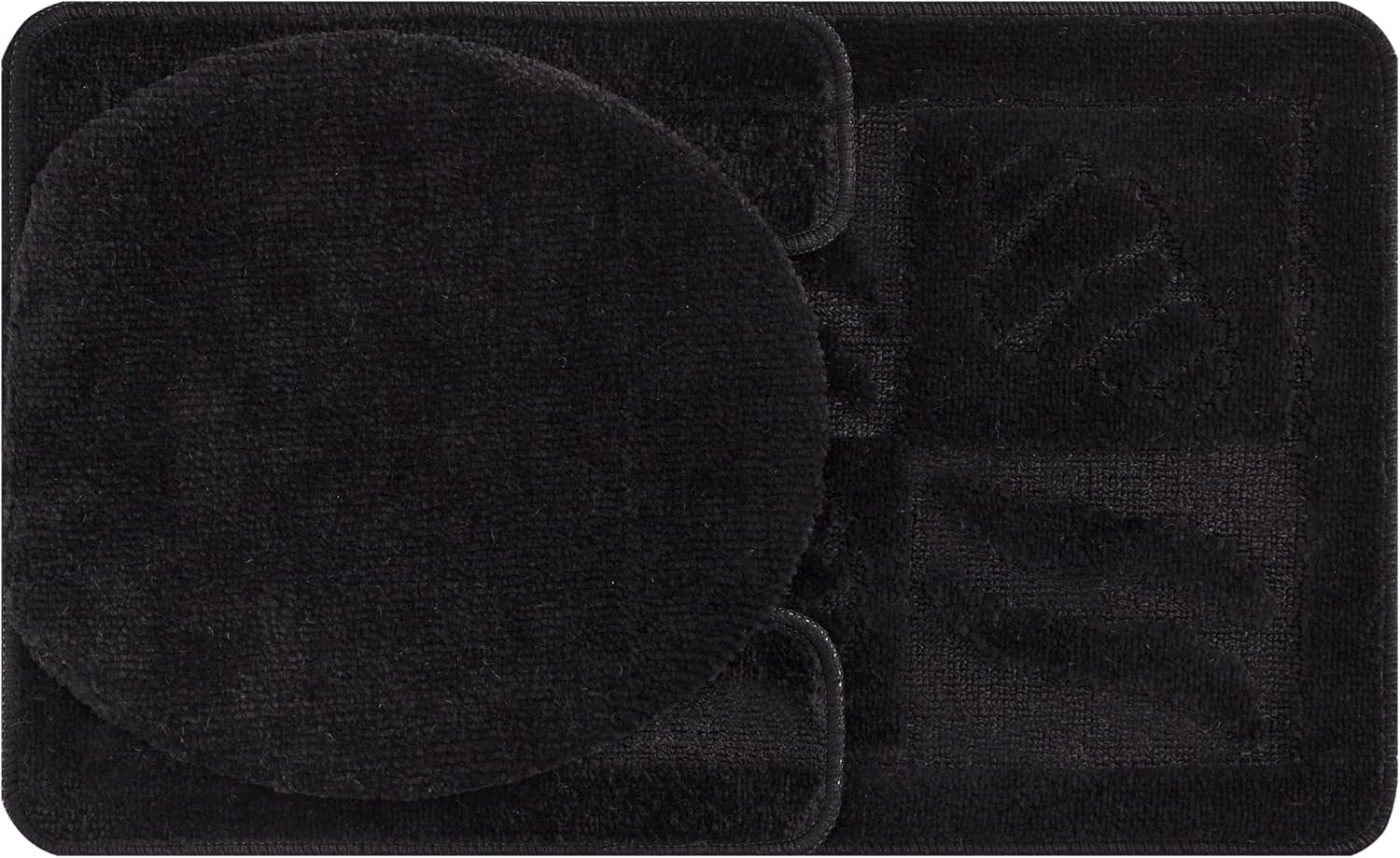 Machine Washable Seashell Design Non-Slip Rubberback 3PCS Bath Rug Set for Bathroom, 3 Piece - 18" X 30"/18" X 19"/18" X 18", Black