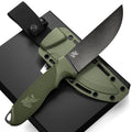 Cuchillo de Supervivencia ODENWOLF W-FLAT de Hoja Fija y Mango Completo con Funda - Cuchillo Táctico Elegante de Acero D2 - Cuchillo de Campamento y Bushcraft para Supervivencia - Cuchillo de Caza EDC Perfecto con Mango de TPE
